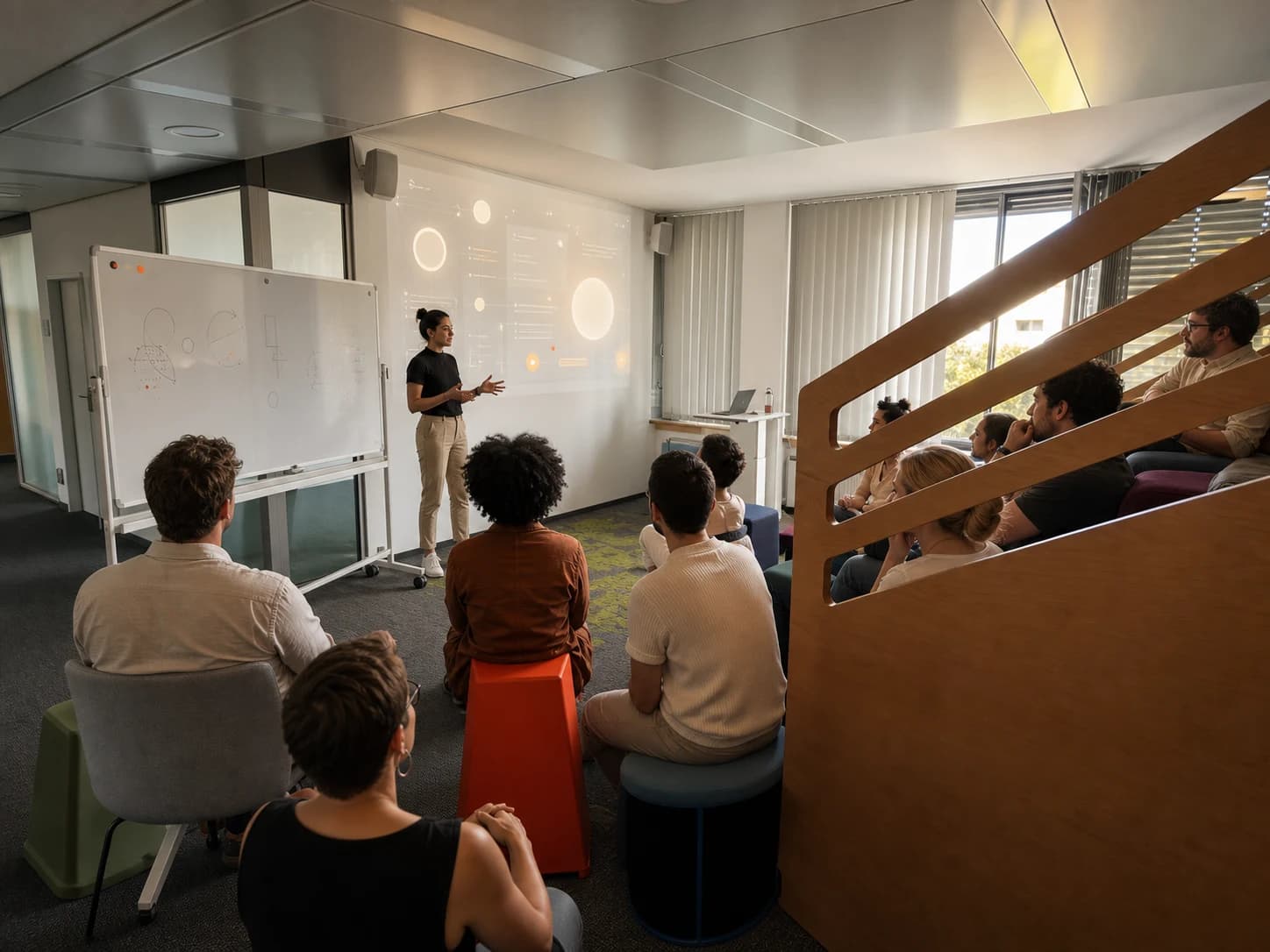 Gruppe verfolgt eine Live-Demo im Workshop