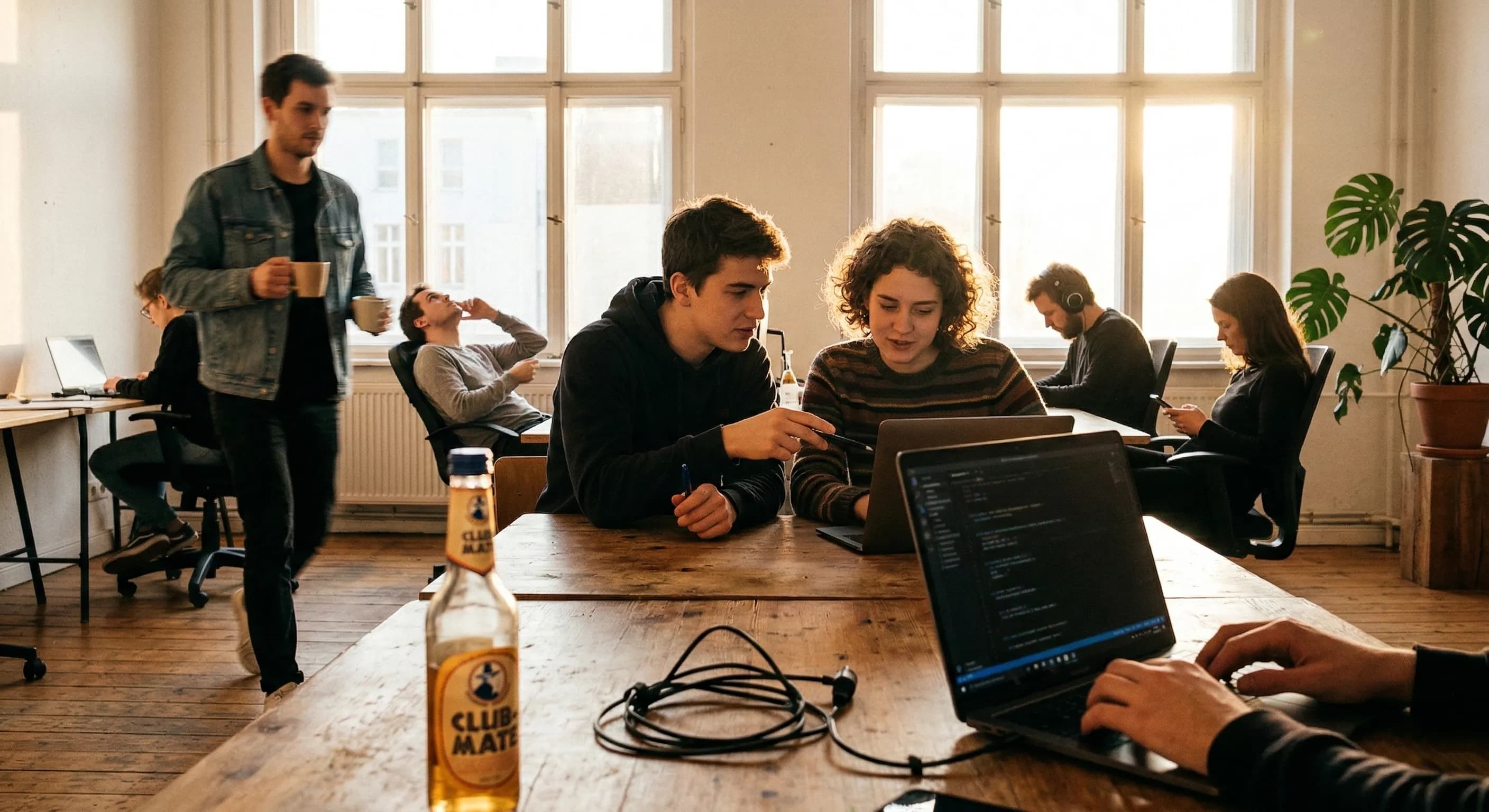 Workshop-Teilnehmer beim Pair Programming mit Coach