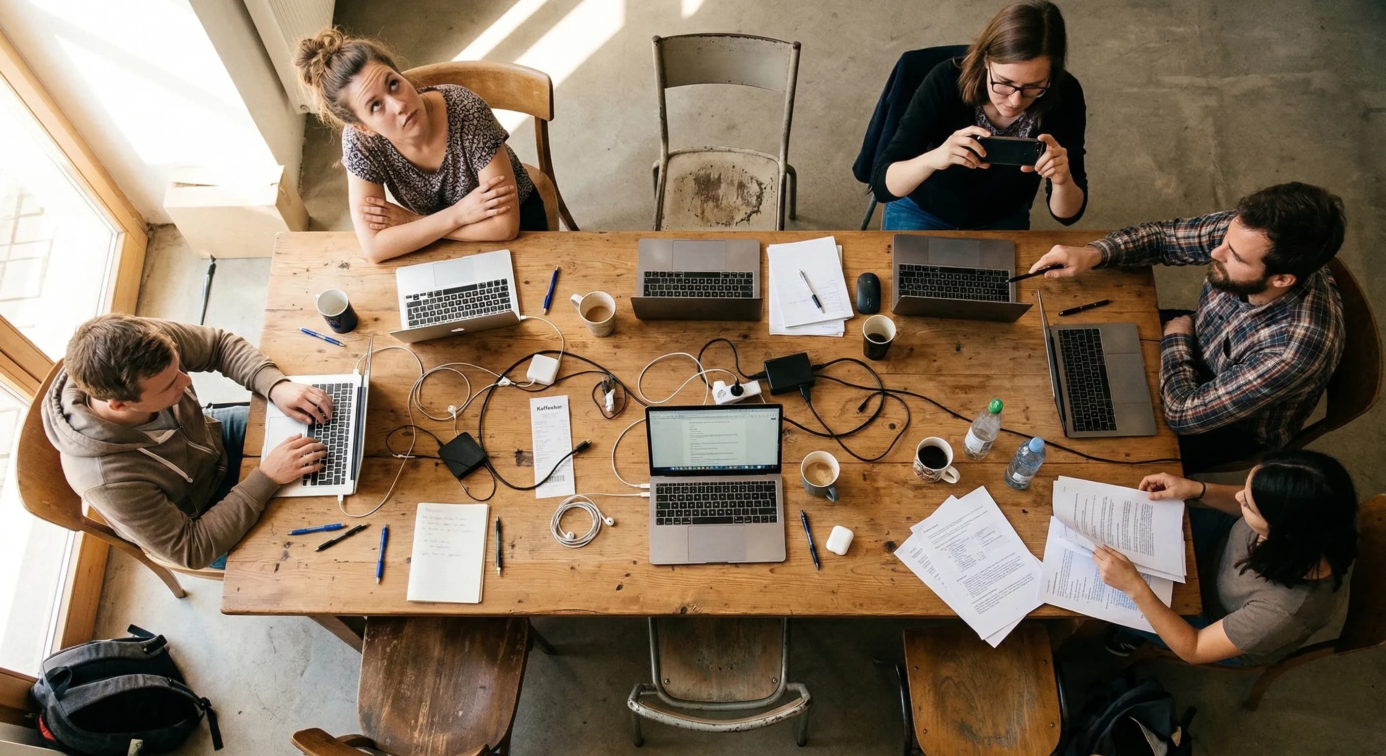 Vogelperspektive auf Workshop-Teilnehmer beim Arbeiten