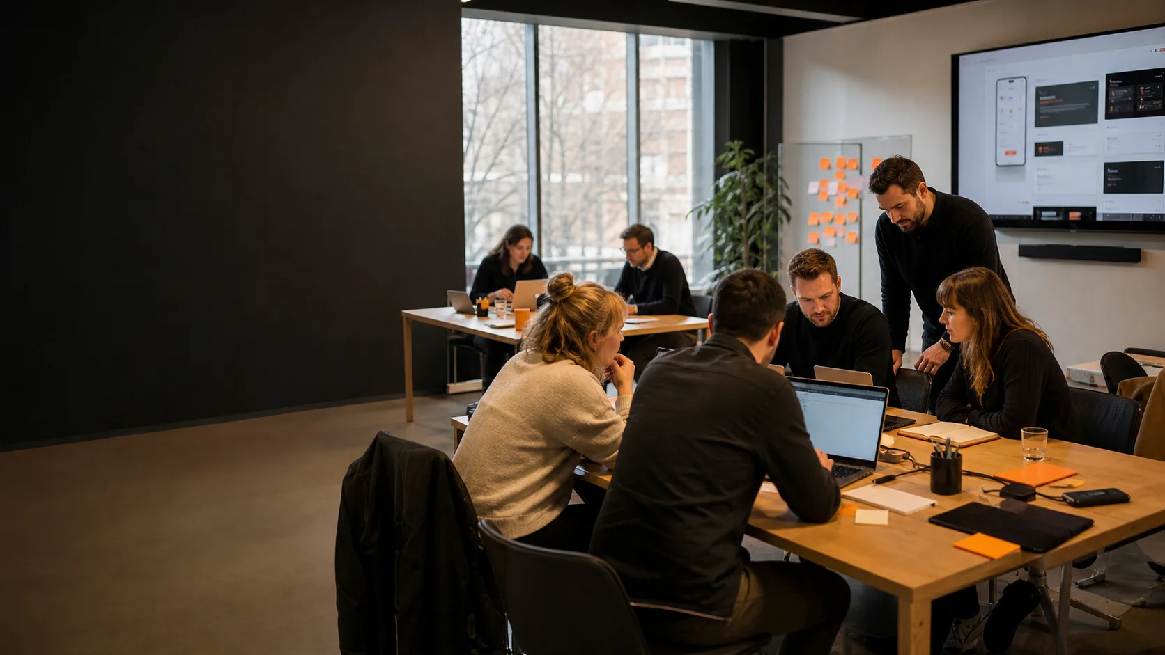 Ein Team arbeitet mit Unterstützung an einer gemeinsamen Anwendung
